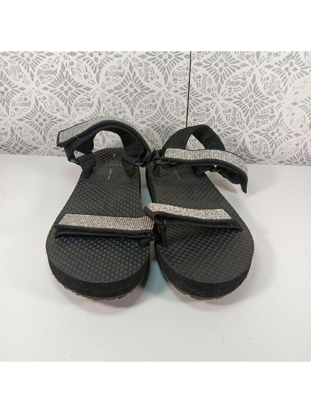 NEW Time And Tru Bling Black Nature Sandals Women Size 8 Fast Shipping